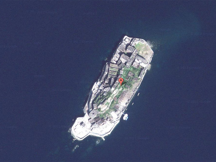 Остров Хашима, погледнат през Google maps
